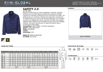 Veste de protection antistatique, anti-chaleur et flamme A1-B1-C1-D1-E3, antiacide TYPE PB6, ignifuge CLASS 1 A1, résistant aux arcs électriques APC 1 en coton - SAFETY 2.0 PAYPER