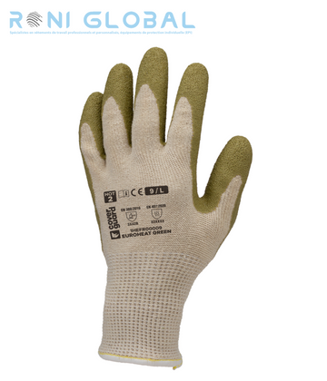 Gant de protection thermique en tricot blanc cassé en coton vierge/coton recyclé/polyester recyclé enduit au latex anti-chaleur et anti-coupure CUT B HOT 2 - EUROHEAT GREEN COVERGUARD (boîte de 10 paires)