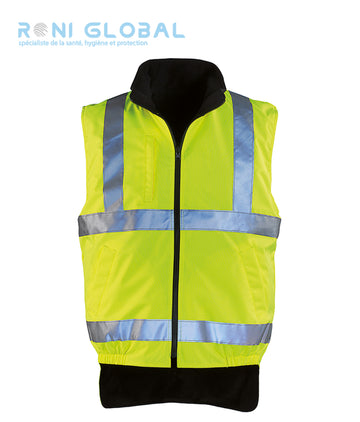 Gilet de sécurité haute visibilité réversible polaire en polyester enduit polyuréthane 5 poches CLASS 2 - HI-WAY COVERGUARD