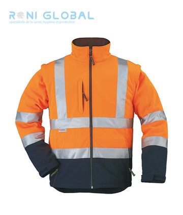 Veste de sécurité haute visibilité 2en1 Softshell micro polaire en polyester stretch mécanique 5 poches CLASS 3 - STATION COVERGUARD